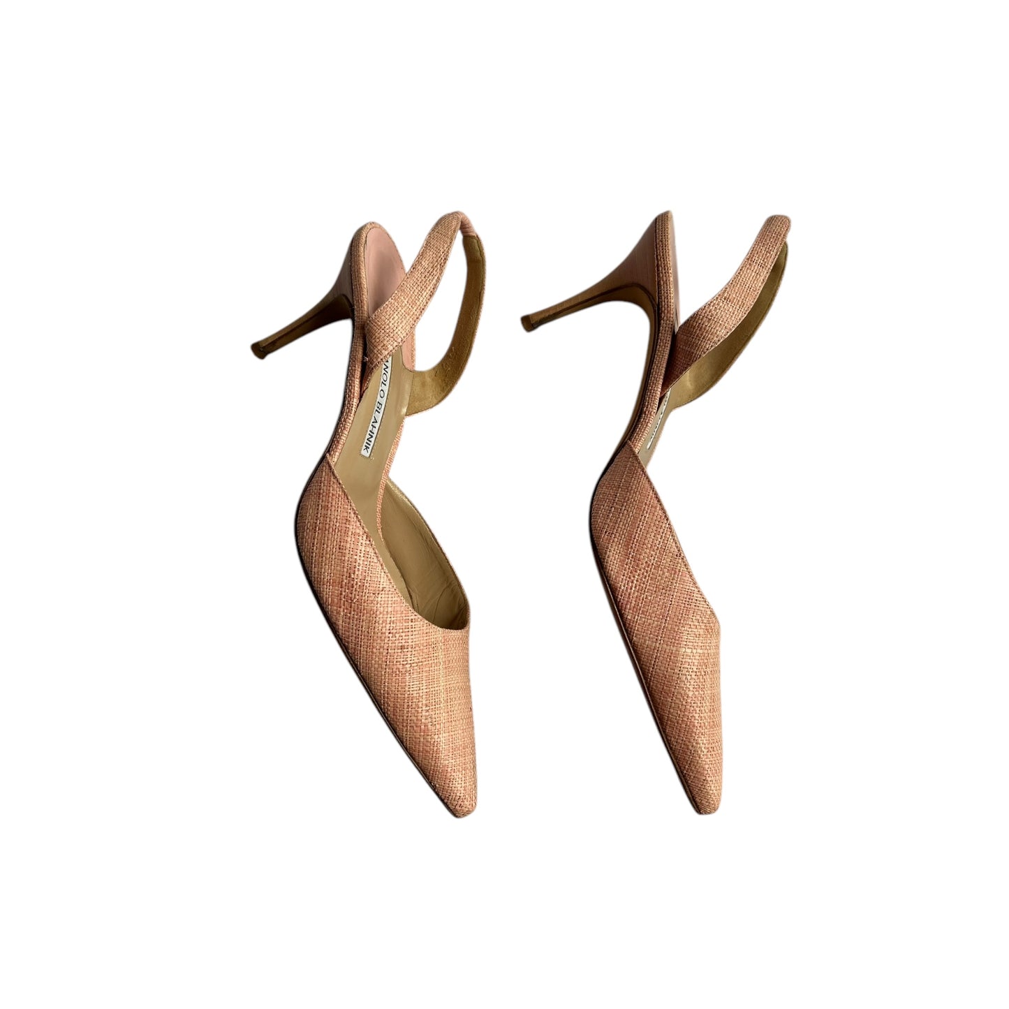 Vintage Manolo Blahnik pink rattan slingback heels / 40.5