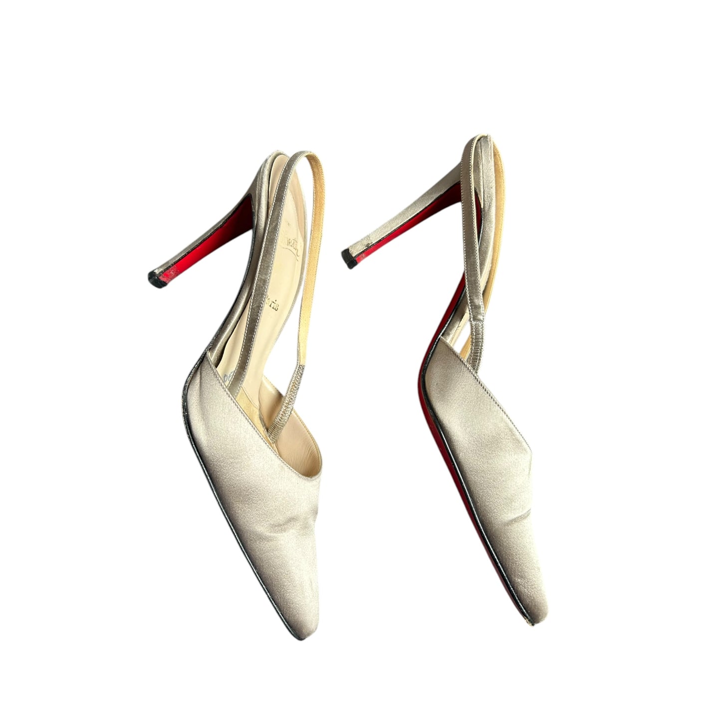 Vintage rare Christian Louboutin gray satin slingback heels / 39