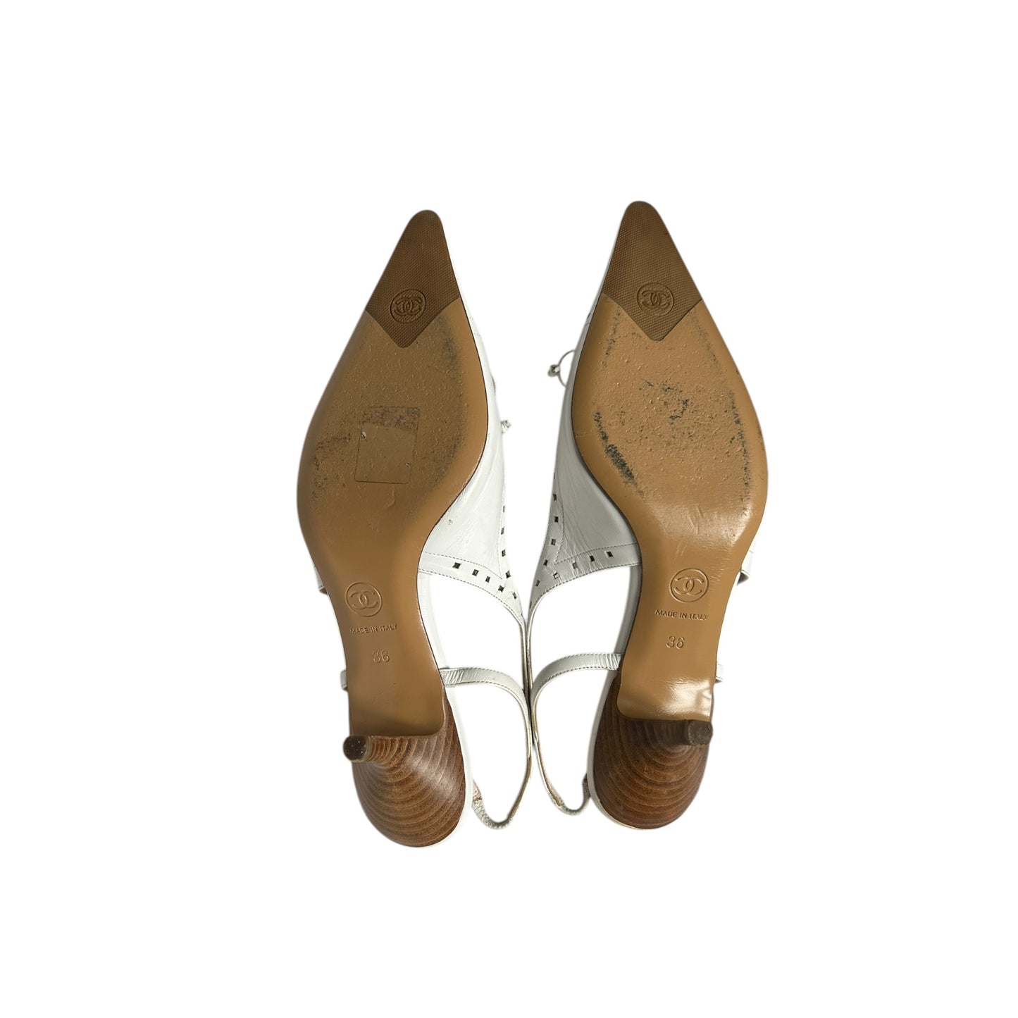 Vintage Chanel white CC interlocking logo sling back heels / 36
