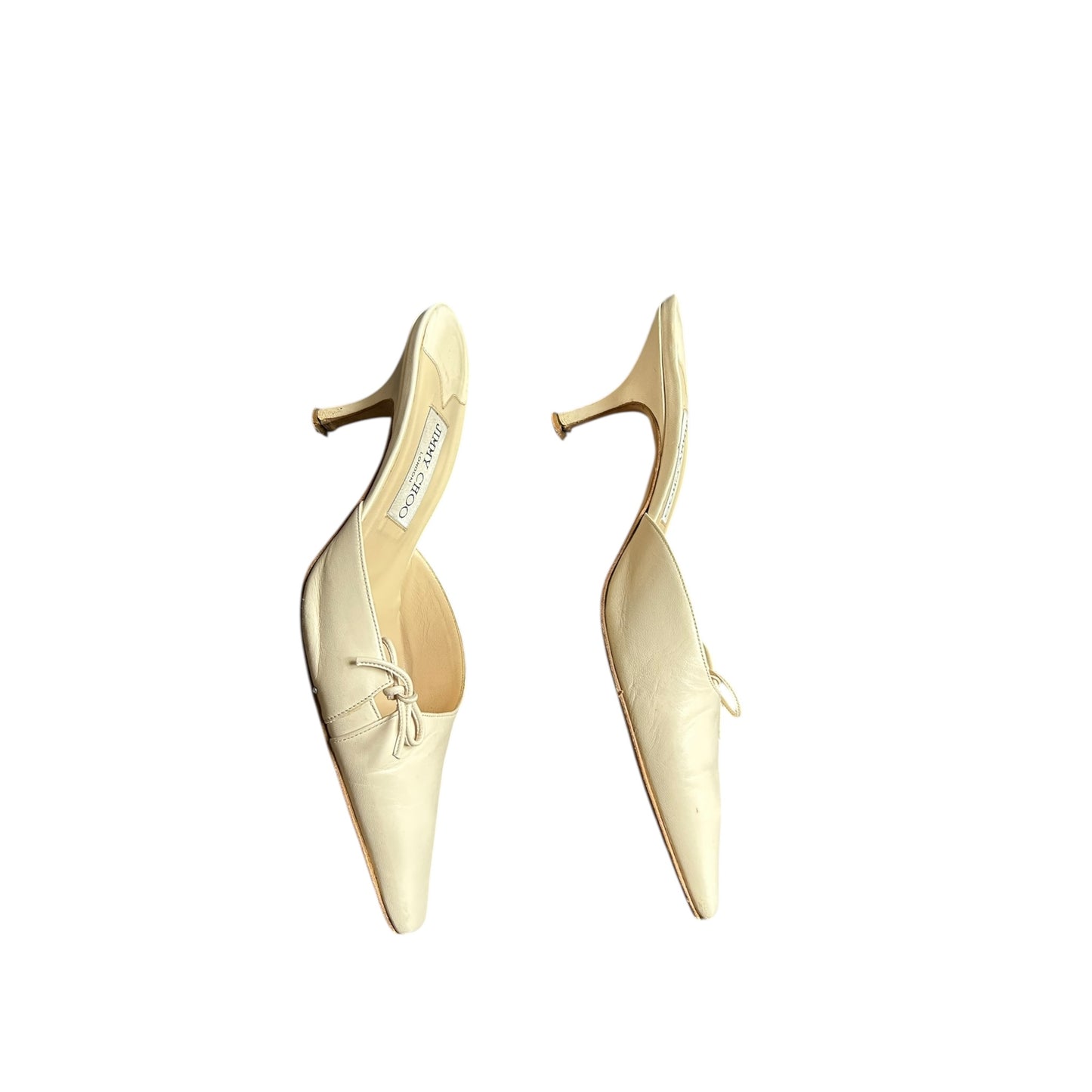 Vintage Jimmy Choo off white bow tie mule heels/ 38.5