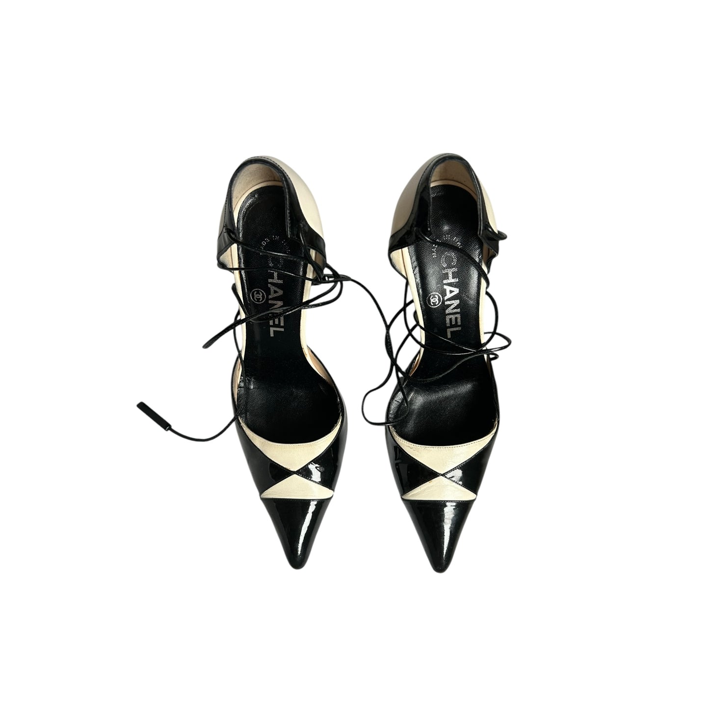 Vintage 2003 rare Chanel black&white wrap around heels / 36.5