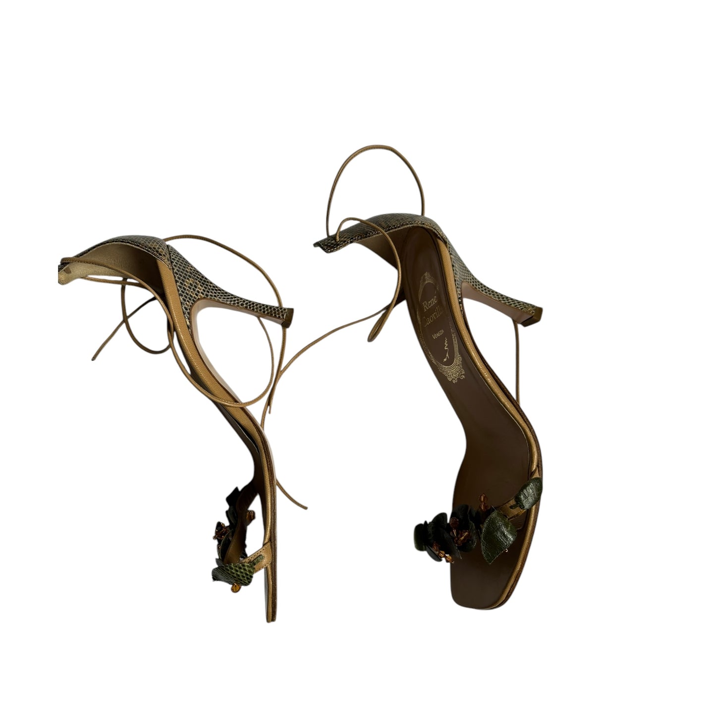 Vintage Rene Caovilla floral leaf wrap around croc heels / 36