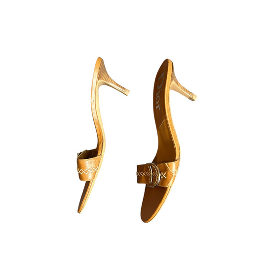 Vintage Dior brown leather logo mule heels / 38