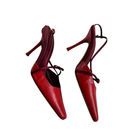 Vintage Valentino bow tie red sling back heels / 37