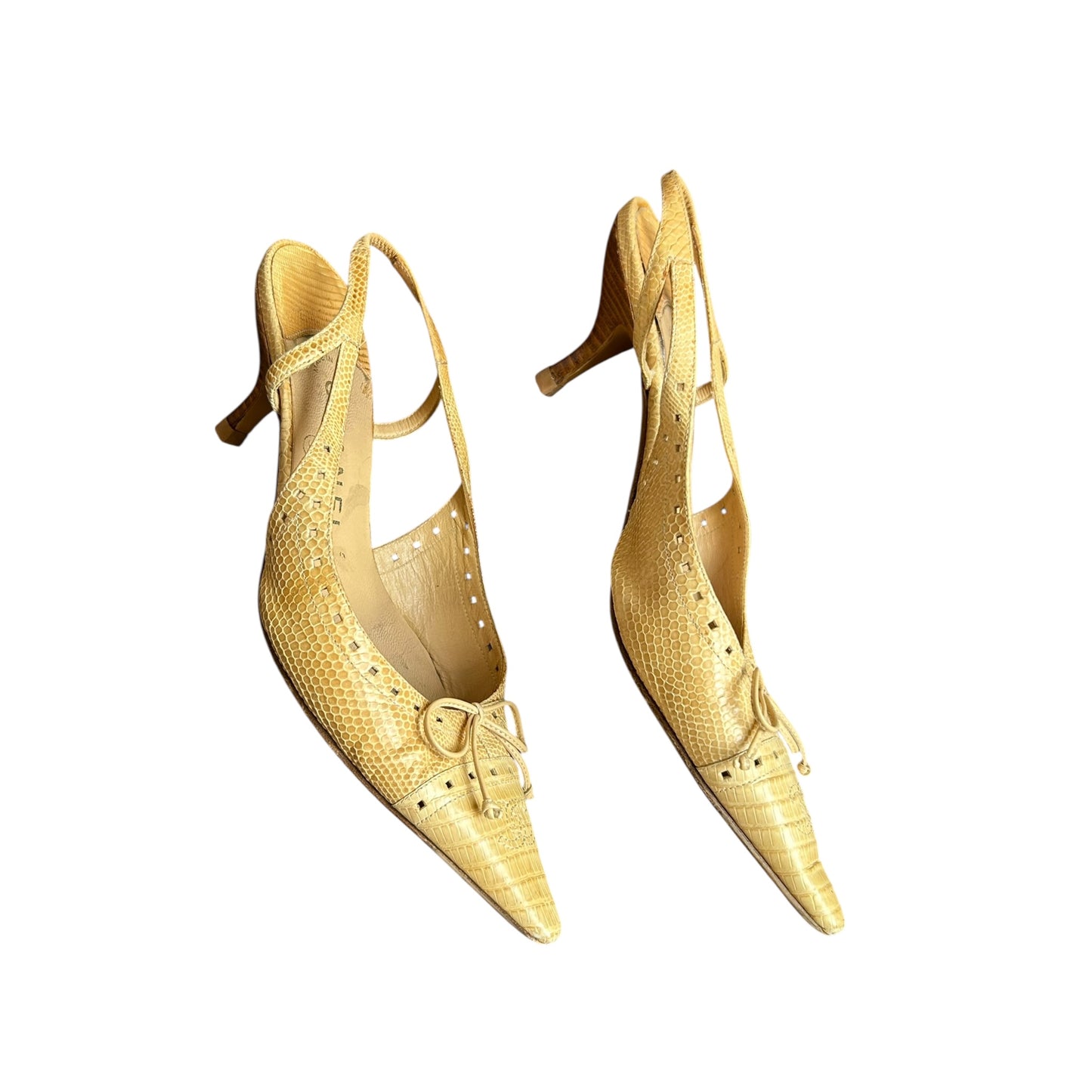 Vintage Chanel CC logo beige lizard slingback heels/ 36