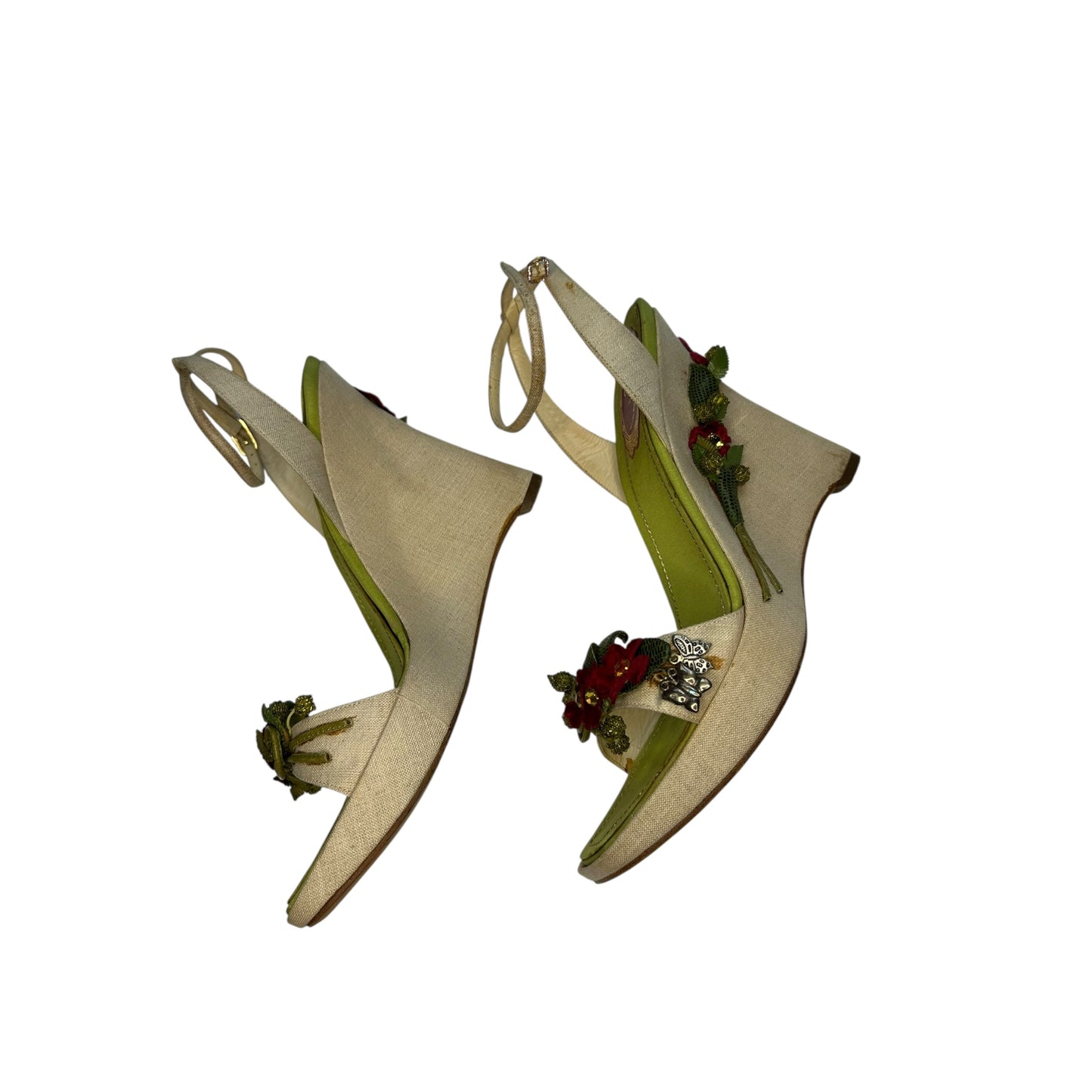 Vintage rare Rene Caovilla floral embroidery wedges/ 38.5