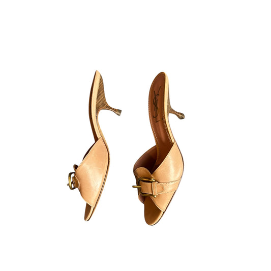 Vintage Yves Saint Laurent pink buckle mule heels / 38