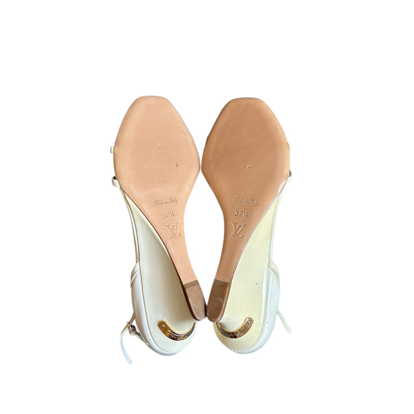 Vintage Louis Vuitton leather ivory two strap wedges / 37.5