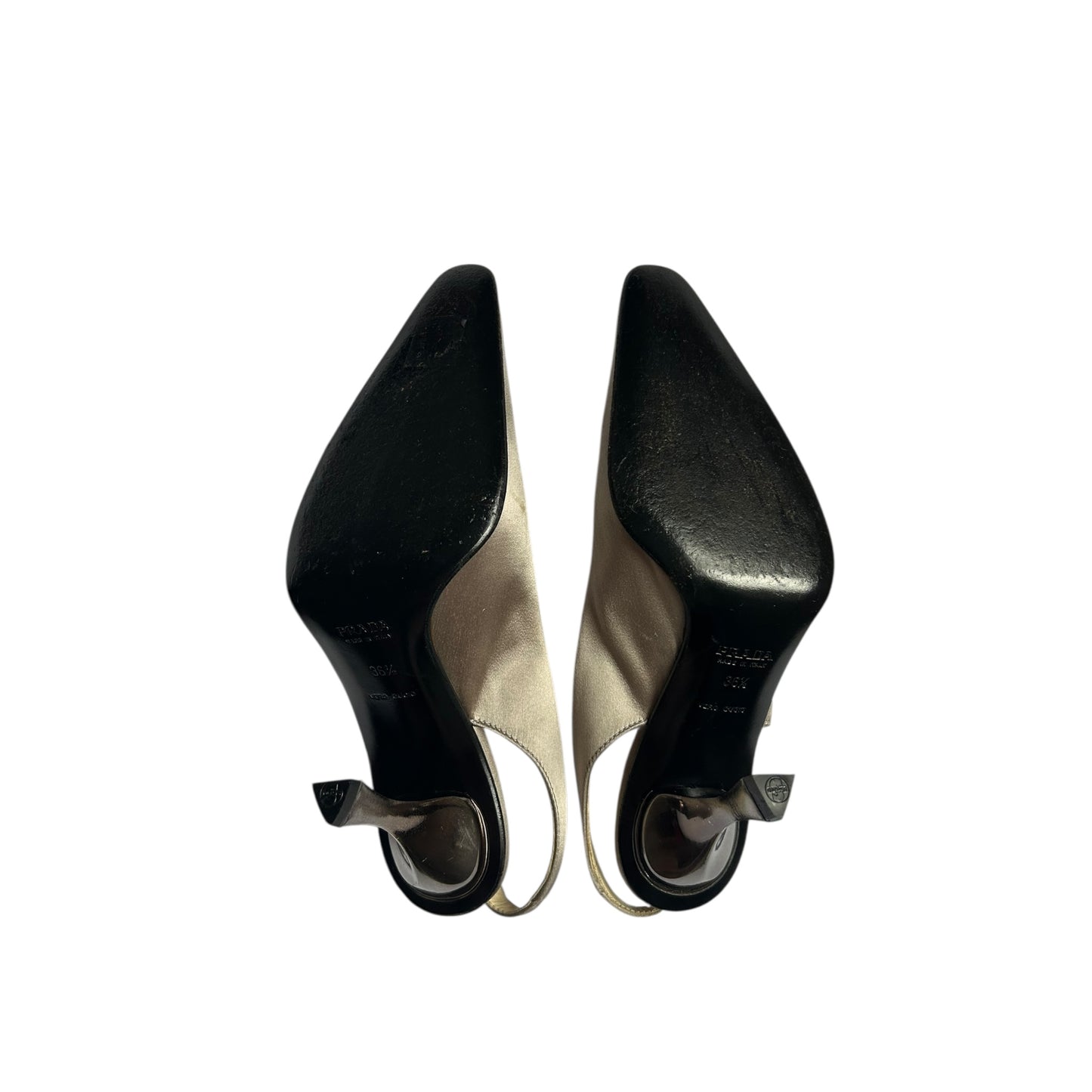 Vintage Prada satin gray sling back heels / 36.5
