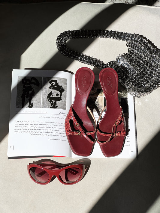 Vintage Gucci by Tom Ford alligator skin burgundy mule heels / 36