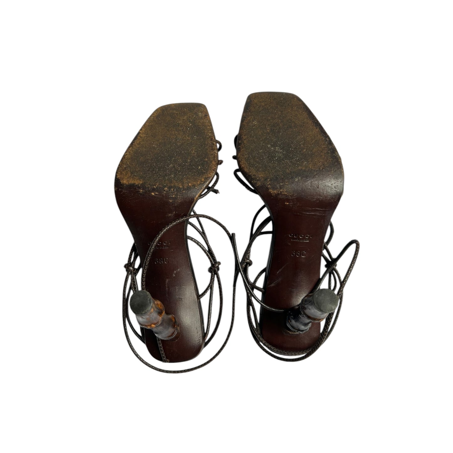 Vintage Gucci by Tom Ford bamboo brown wrap around heels / 38