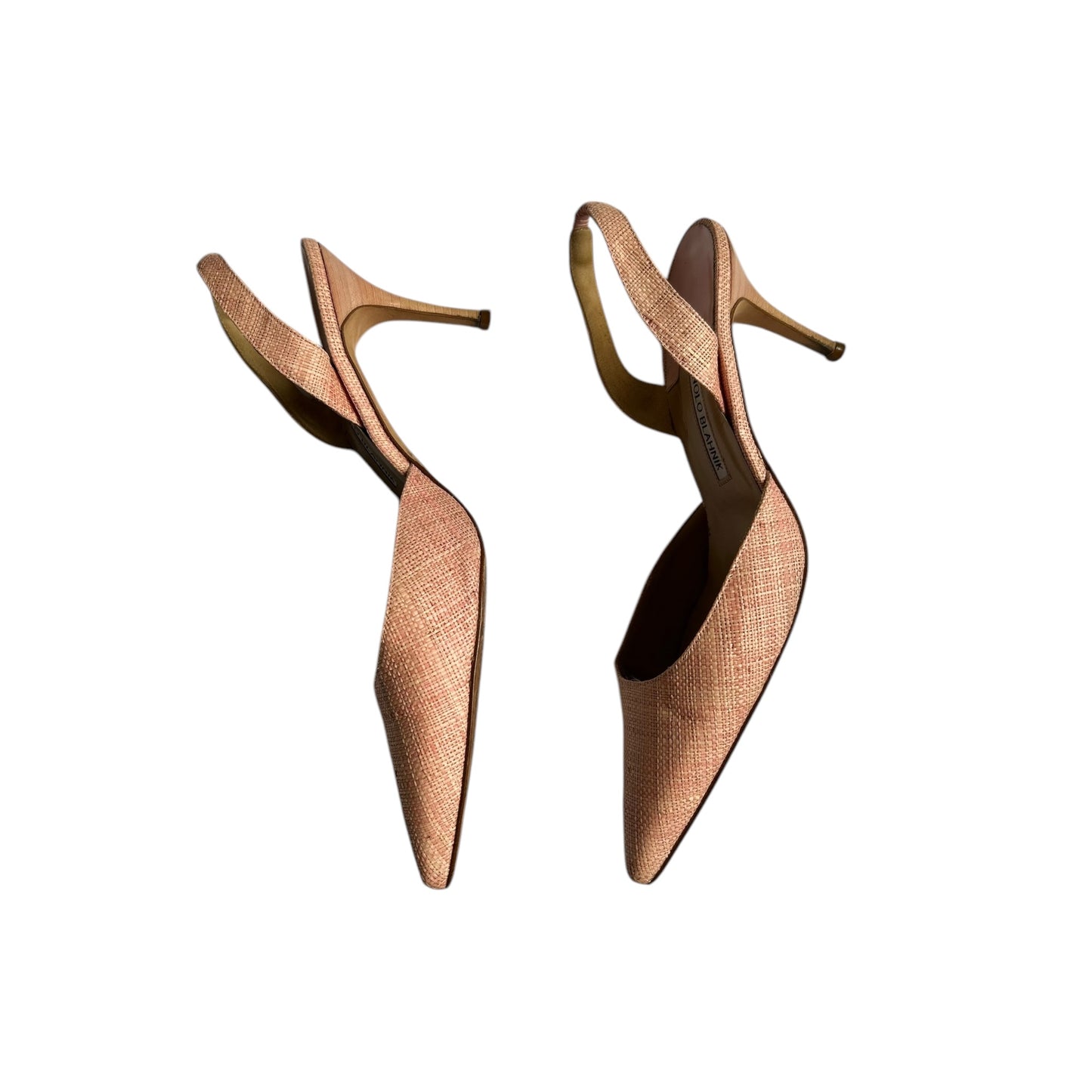 Vintage Manolo Blahnik pink rattan slingback heels / 40.5