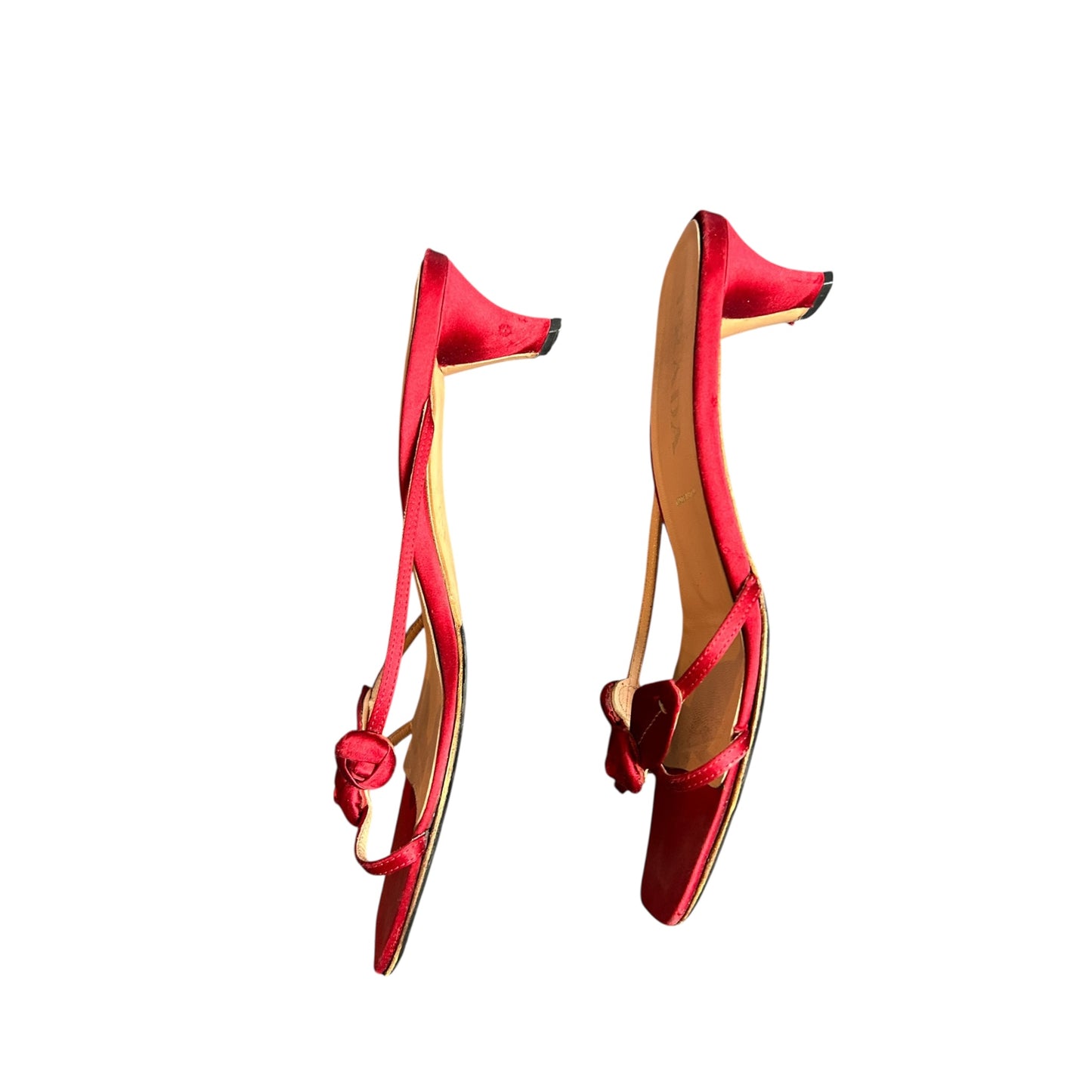 Vintage Prada red satin floral mule heels / 40