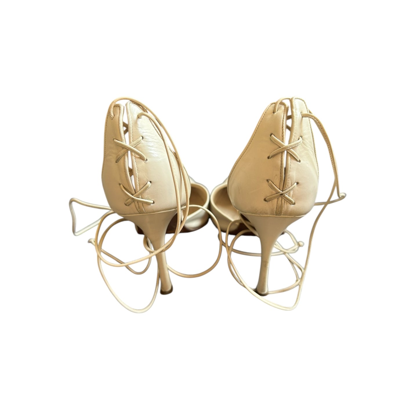 Vintage Dior ivory wrap around bow heels / 39