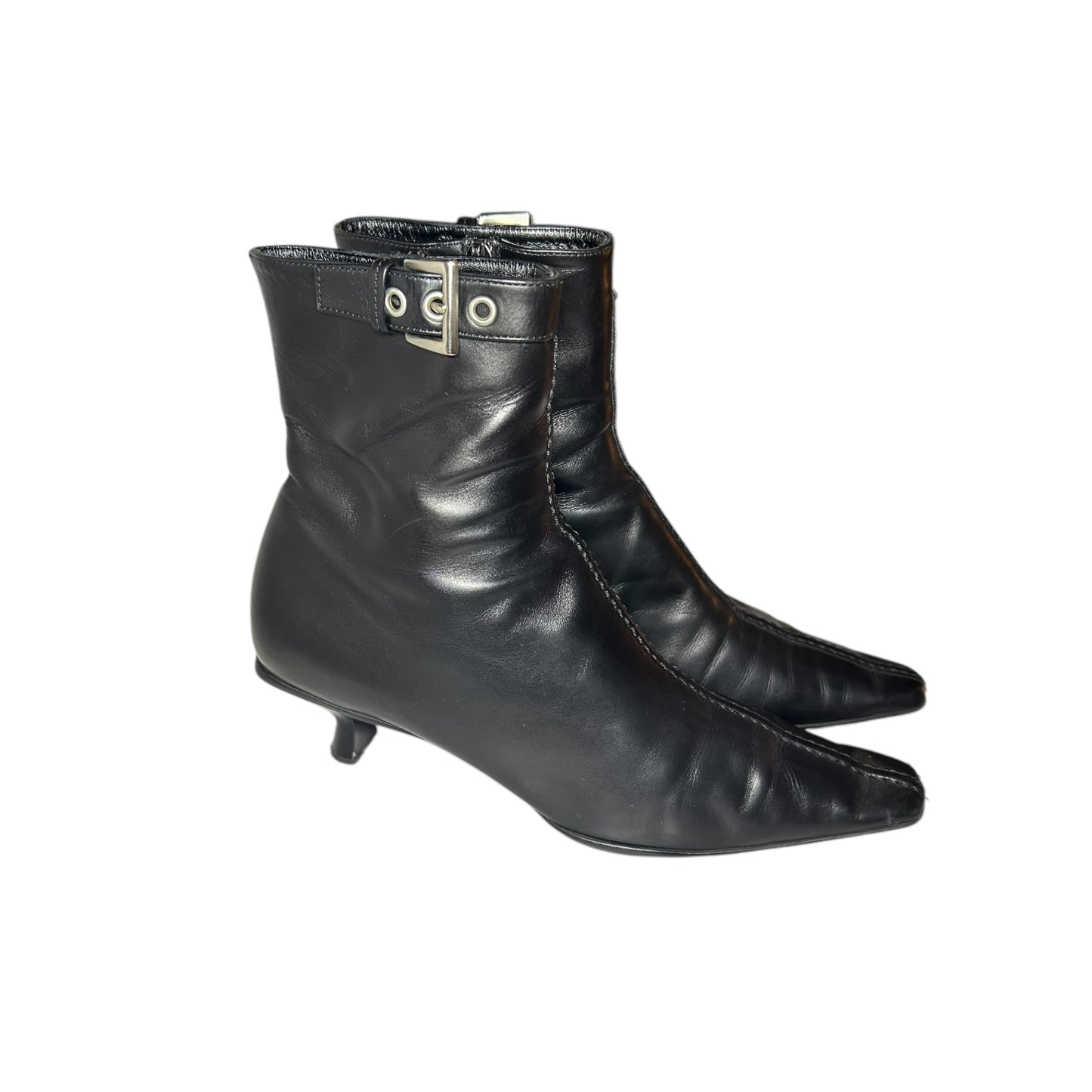 Vintage Prada black leather ankle boots / 39