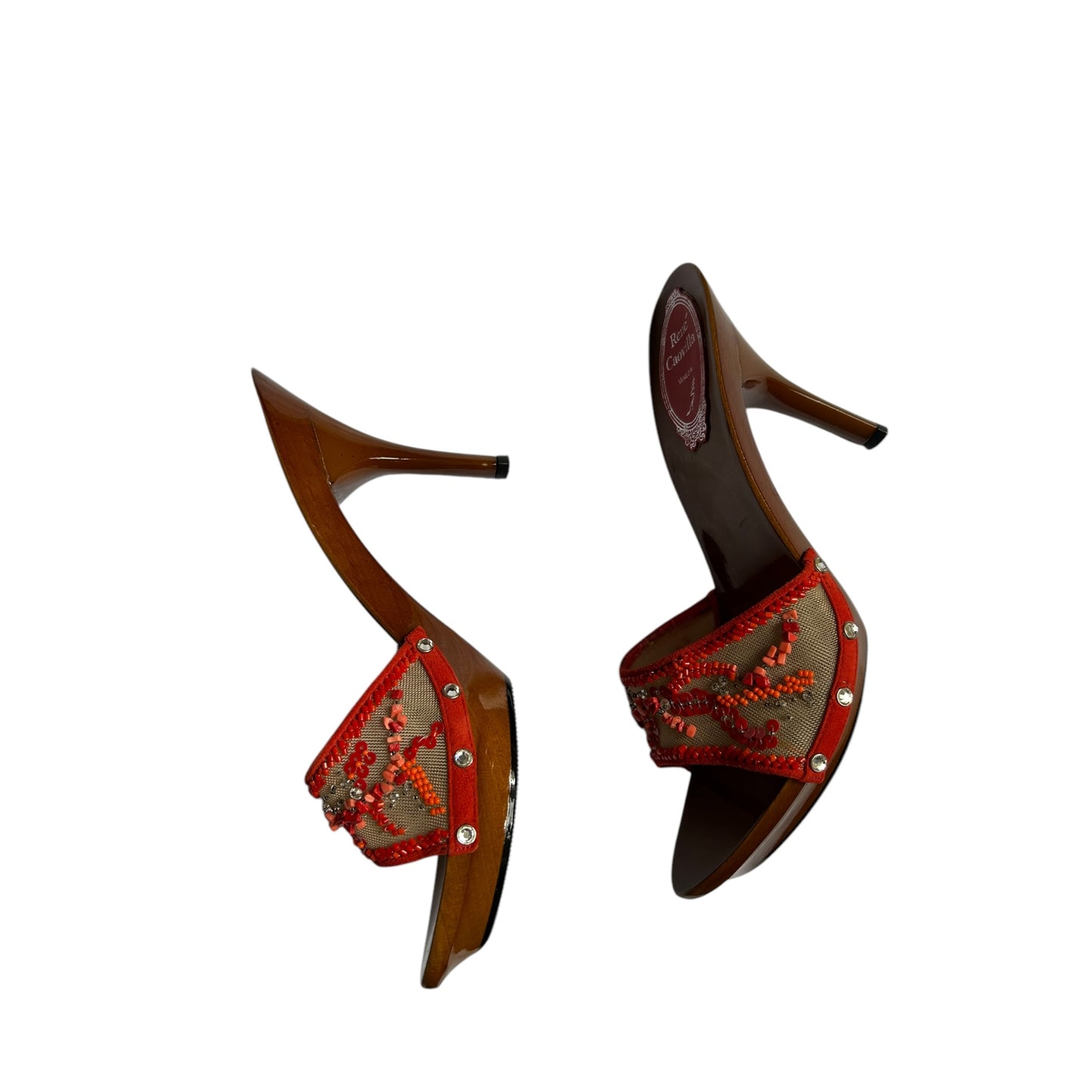 Vintage Rene Caovilla mesh red beaded mule heels / 36