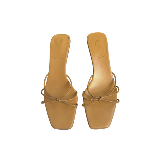 Vintage Gucci by Tom Ford tan bamboo mule heels / 38.5