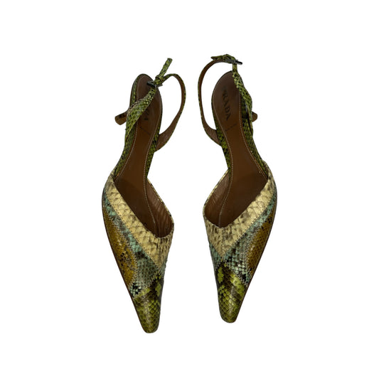Vintage Prada multicolored python skin slingback heels / 37
