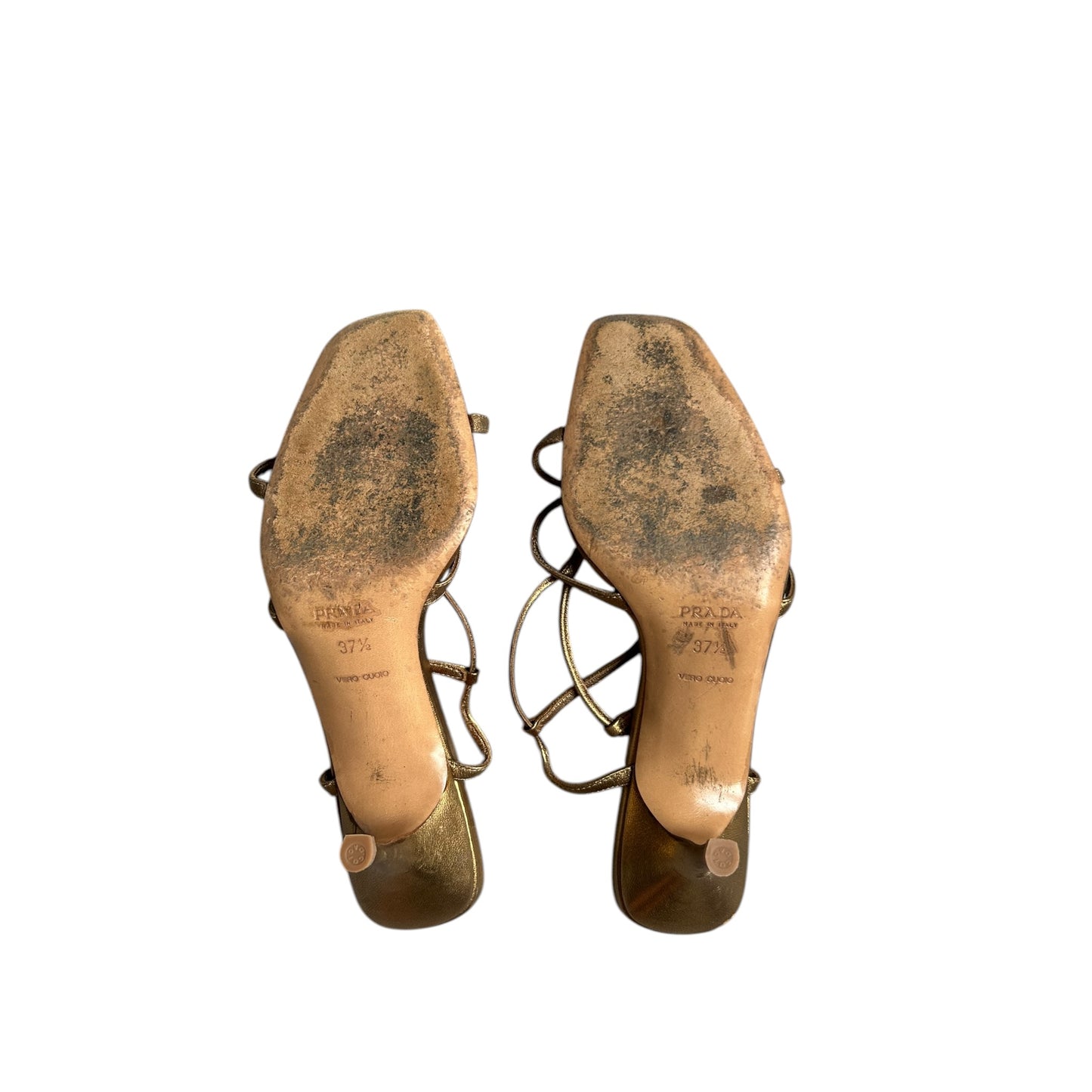 Vintage Prada bronze metallic sandal heels / 37.5