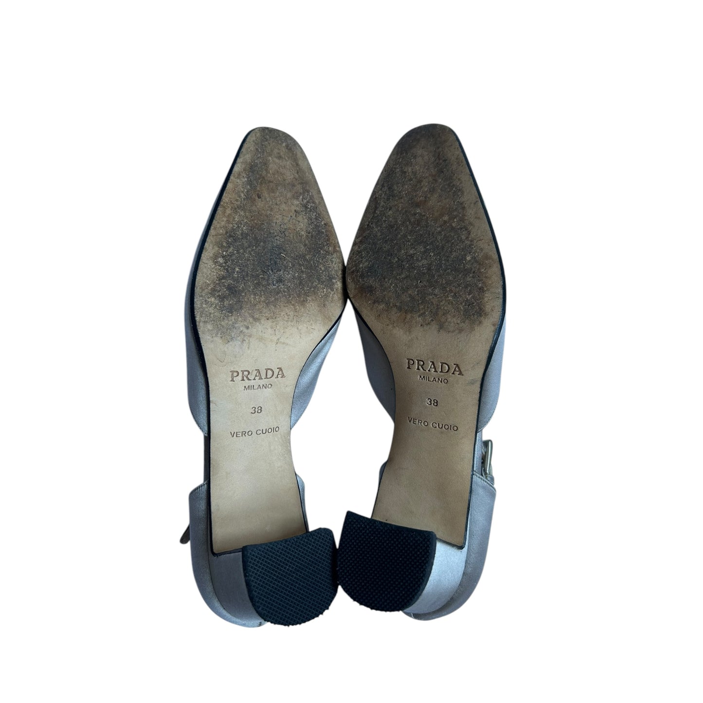 Vintage Prada silver satin Mary Jane’s / 38