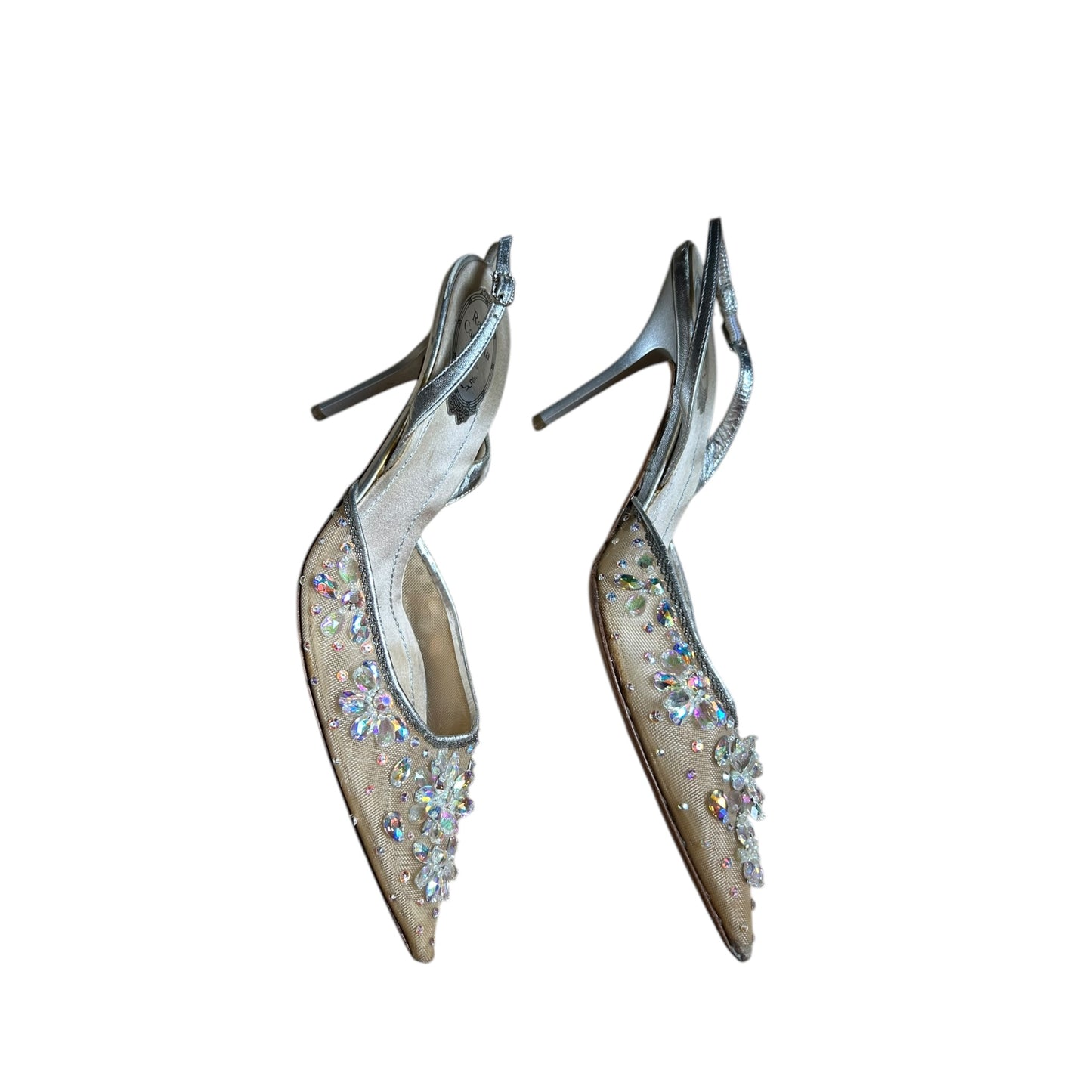 Vintage Renè Caovilla crystal silver sling back heels / 41
