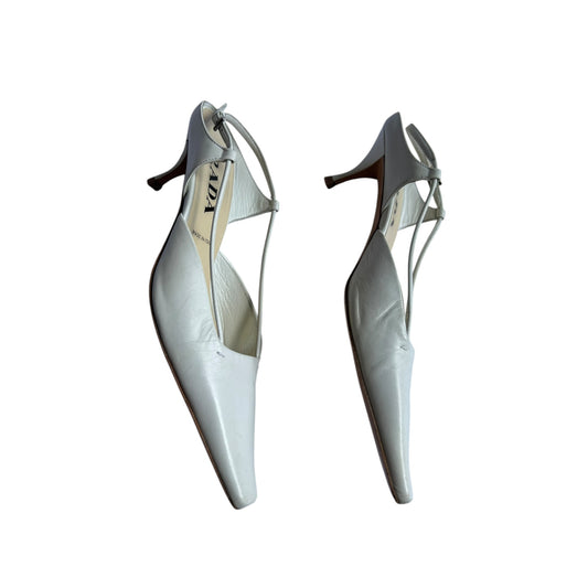 Vintage Prada white square toe sling back heels / 36.5