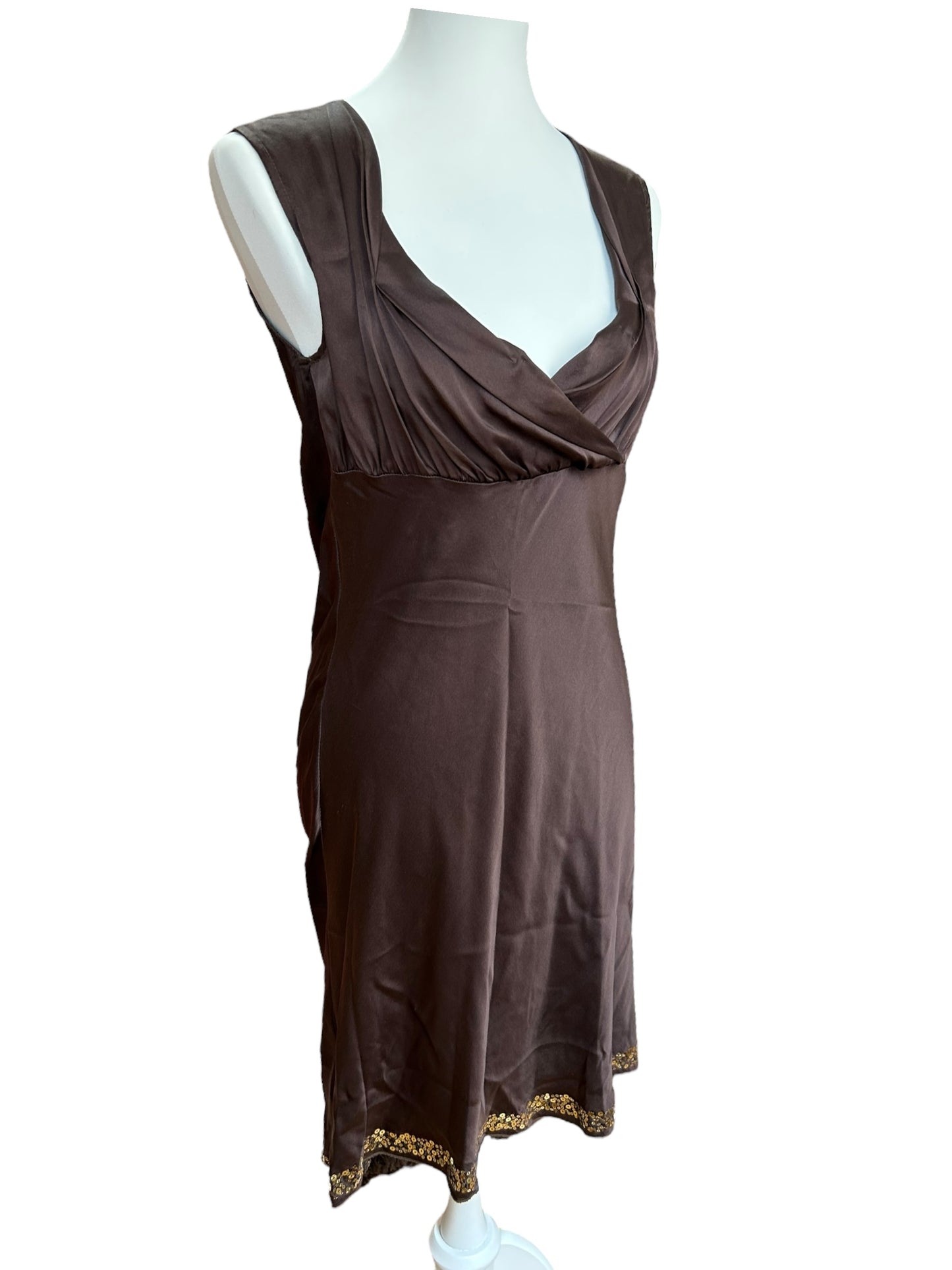 Vintage pure silk brown sequined dress / S