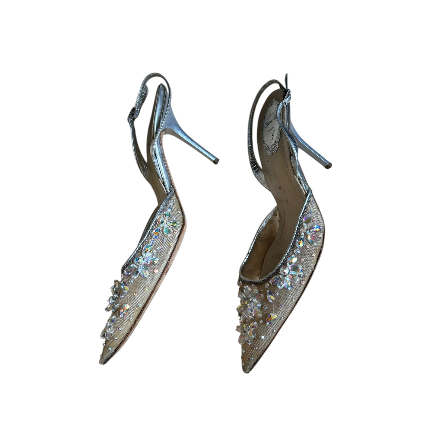 Vintage Renè Caovilla crystal silver sling back heels / 41