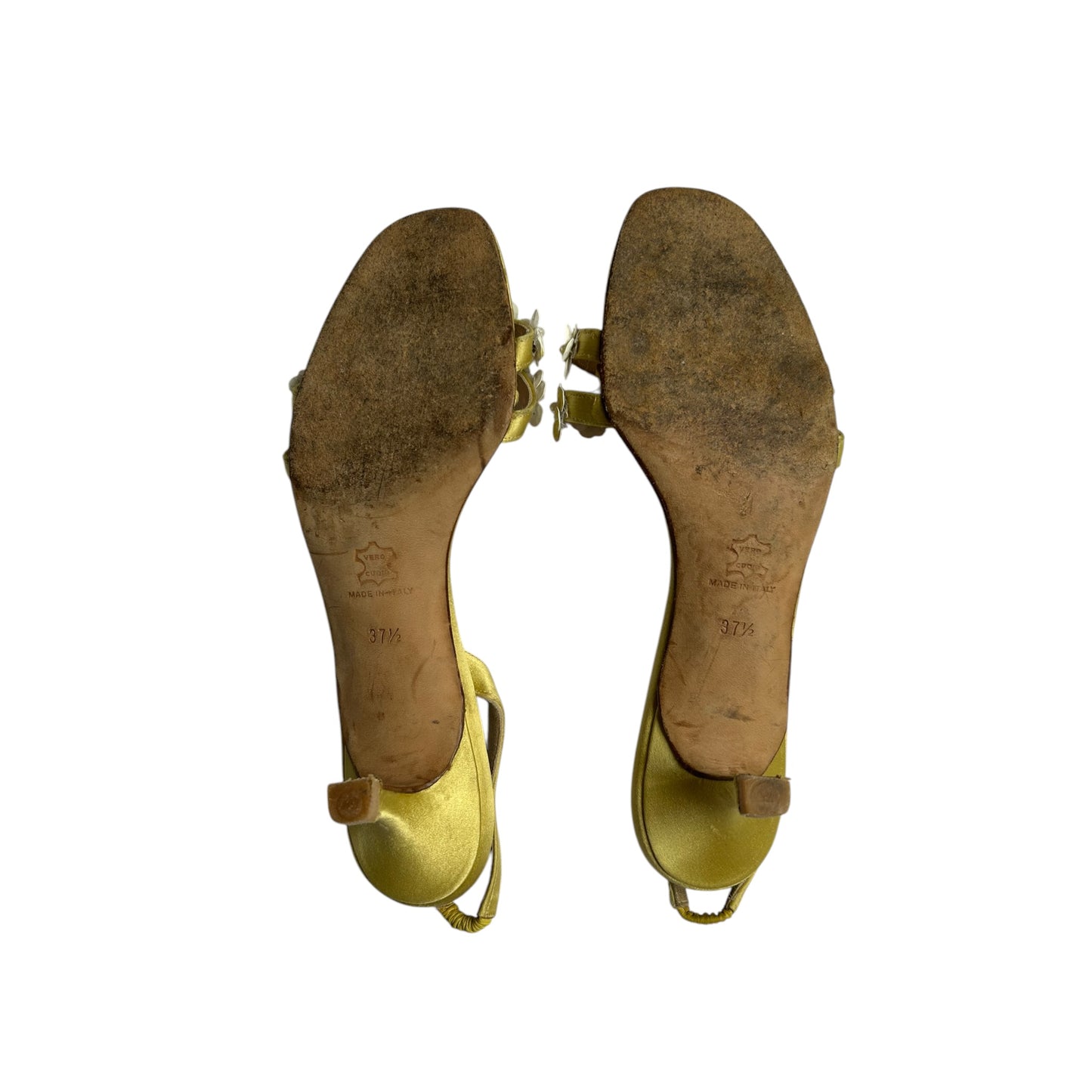 Vintage Manolo Blahnik satin lime floral slingback heels / 37.5