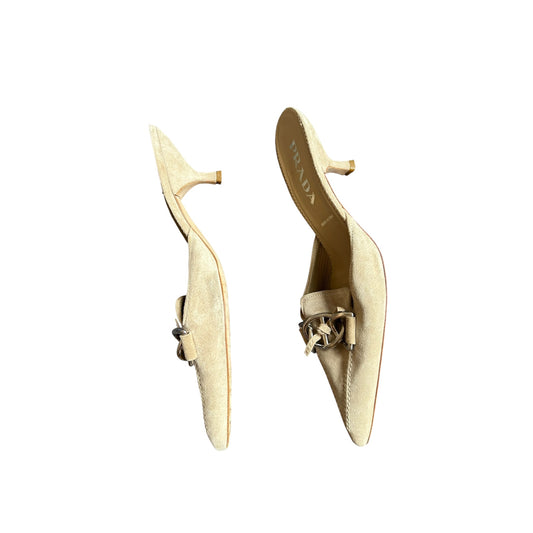 Vintage Prada suede beige mule heels / 39