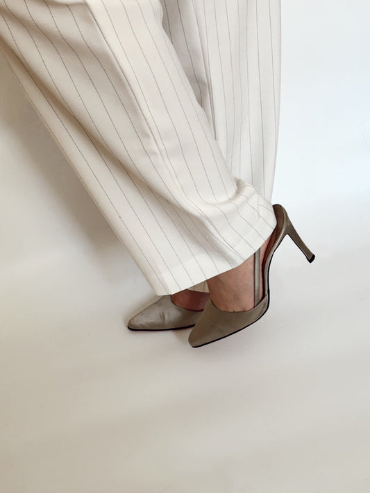 Vintage rare Christian Louboutin gray satin slingback heels / 39