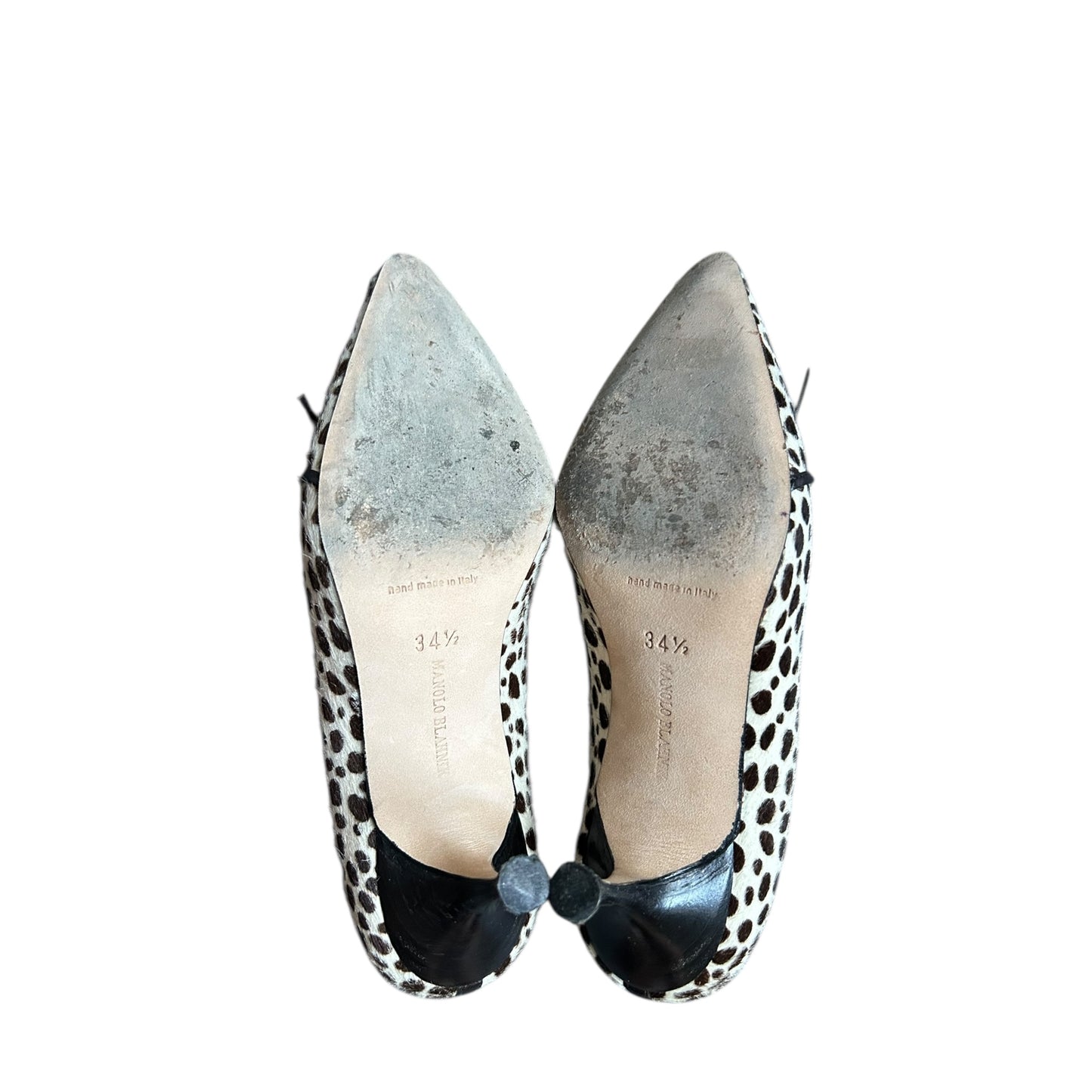 Vintage Manolo Blahnik pony hair animal print bow tie heels / 34.5