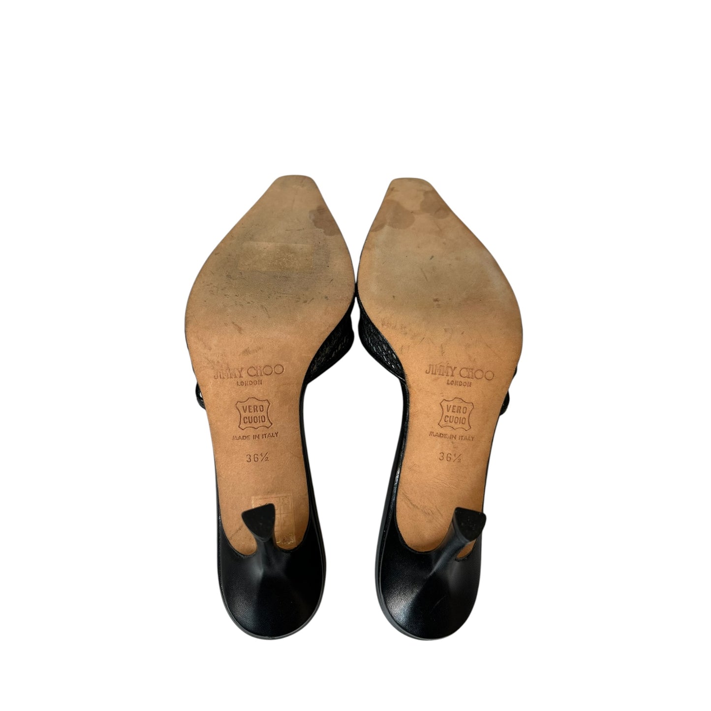 Vintage Jimmy Choo black leather mesh mules / 36.5