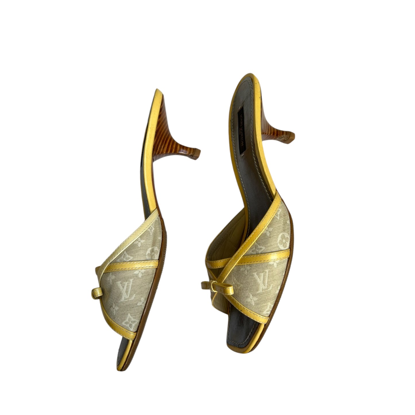 Vintage Louis Vuitton lime monogram mule heels / 38.5