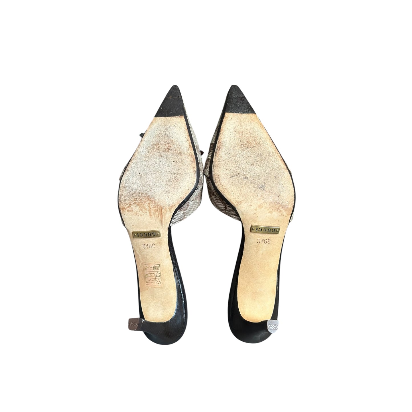 Vintage Gucci GG monogram logo beige brown mule heels / 39.5