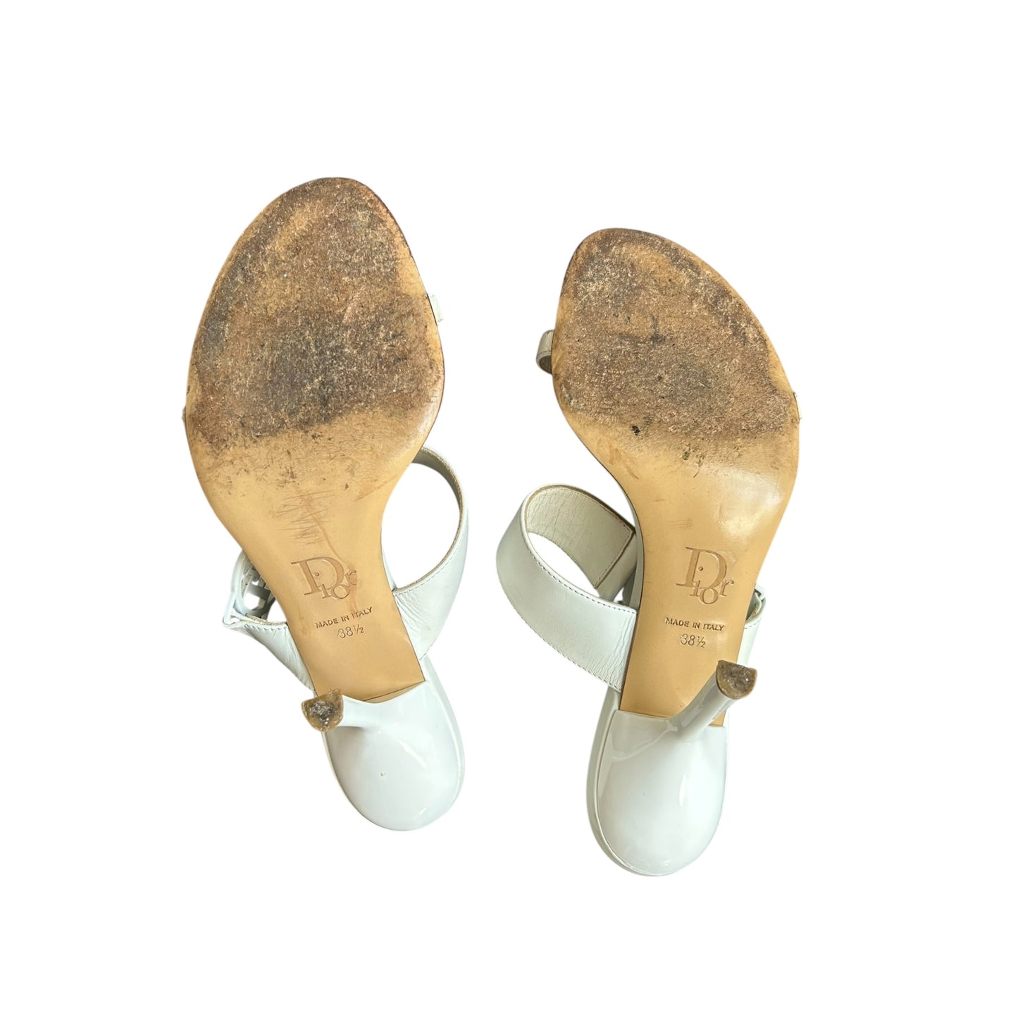 Vintage Dior white leather metal logo mule heels/ 38.5