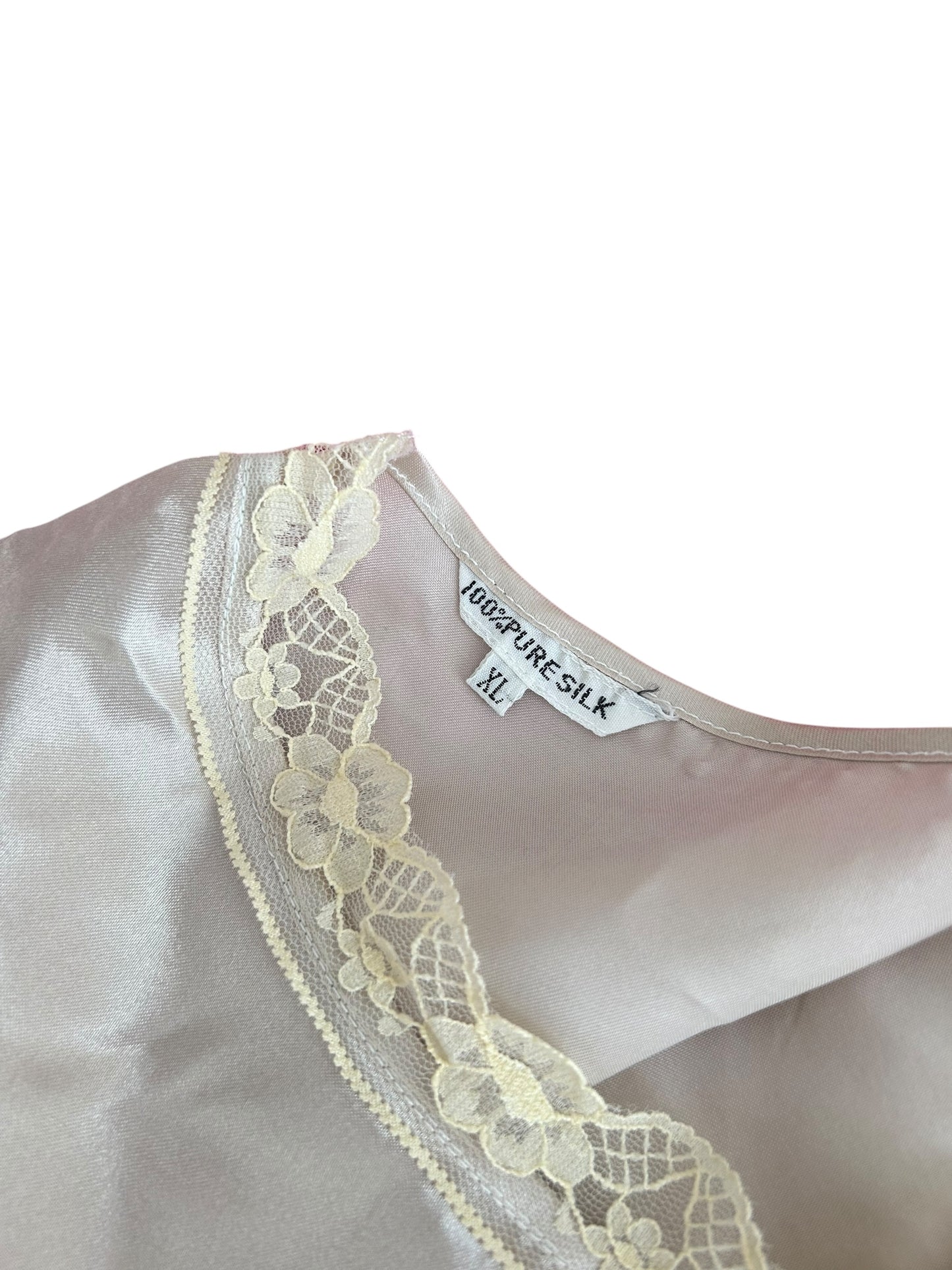 Vintage pure silk midi lace slip dress / XL