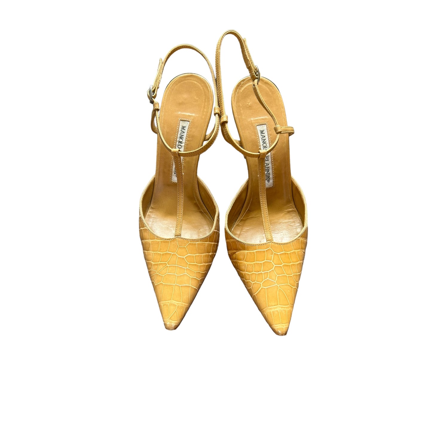 Vintage Manolo Blahnik croc tan sling back strap heels/ 37