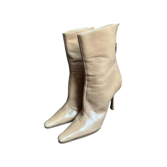 Vintage Jimmy Choo tan peony pointed toe boots / 36