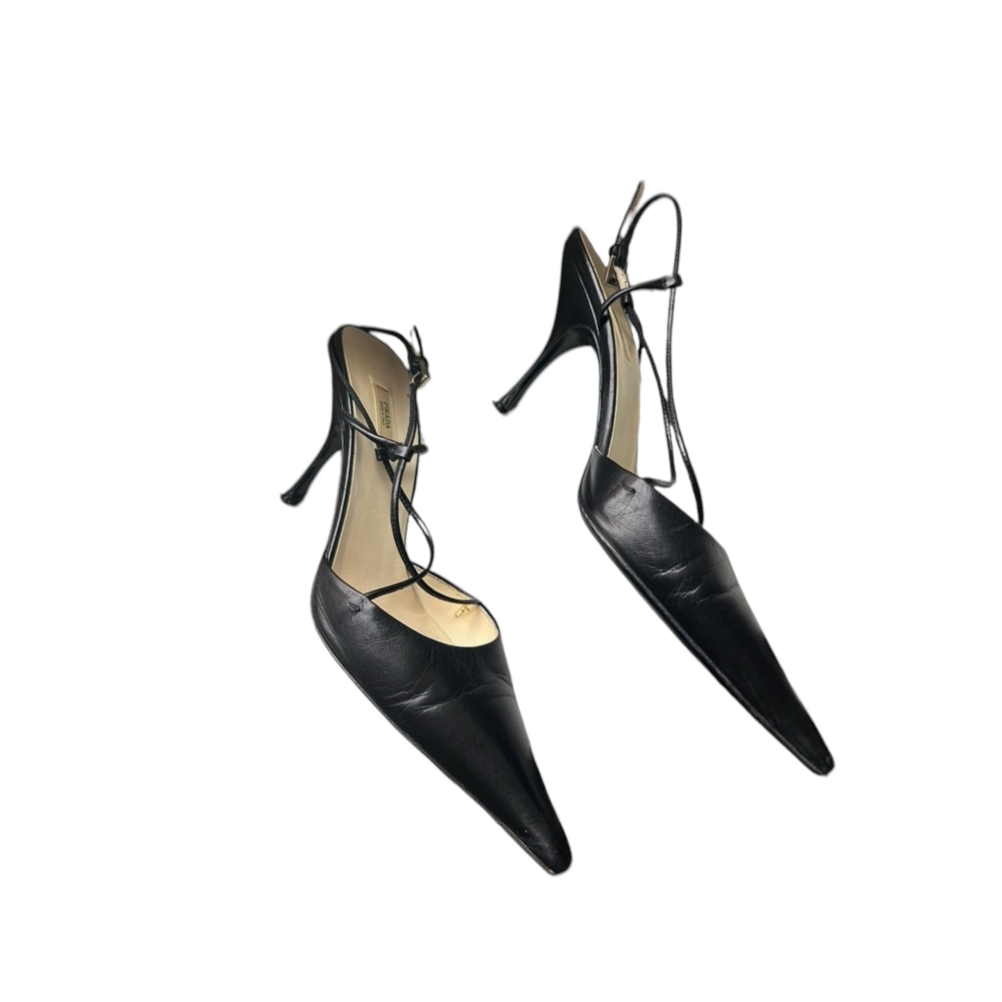Vintage Prada black leather pointy toe heels as seen on CBK / 37.5