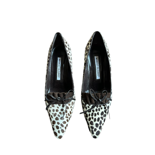 Vintage Manolo Blahnik pony hair animal print bow tie heels / 34.5