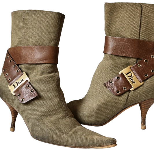 Vintage Dior 2000s khaki ankle boots/36.5