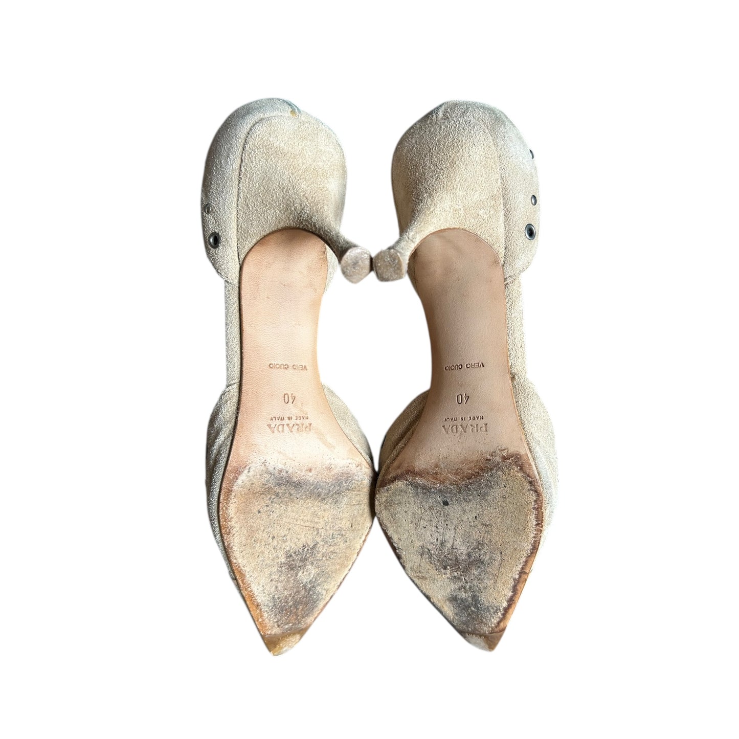 Vintage Prada beige suede eyelet heels / 40