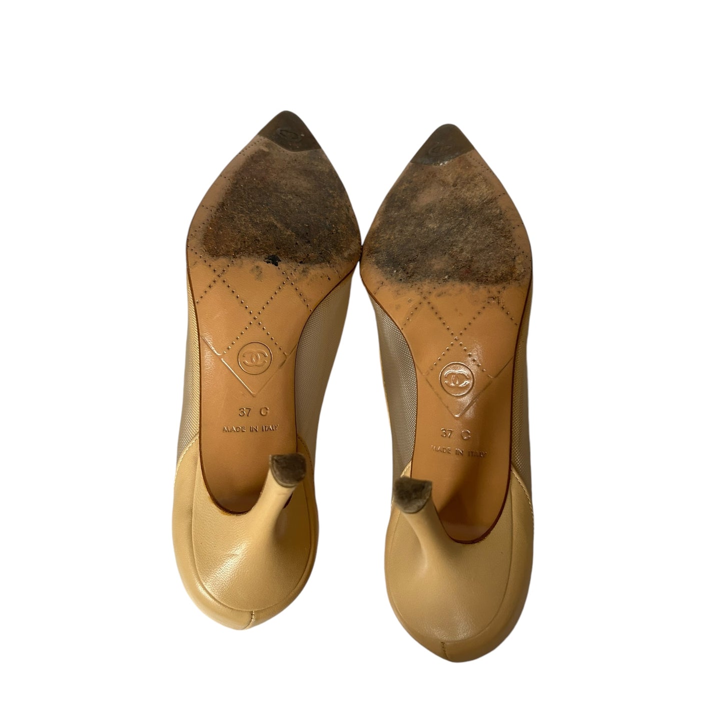 Vintage Chanel CC logo beige mesh heels by Karl Lagerfeld / 37