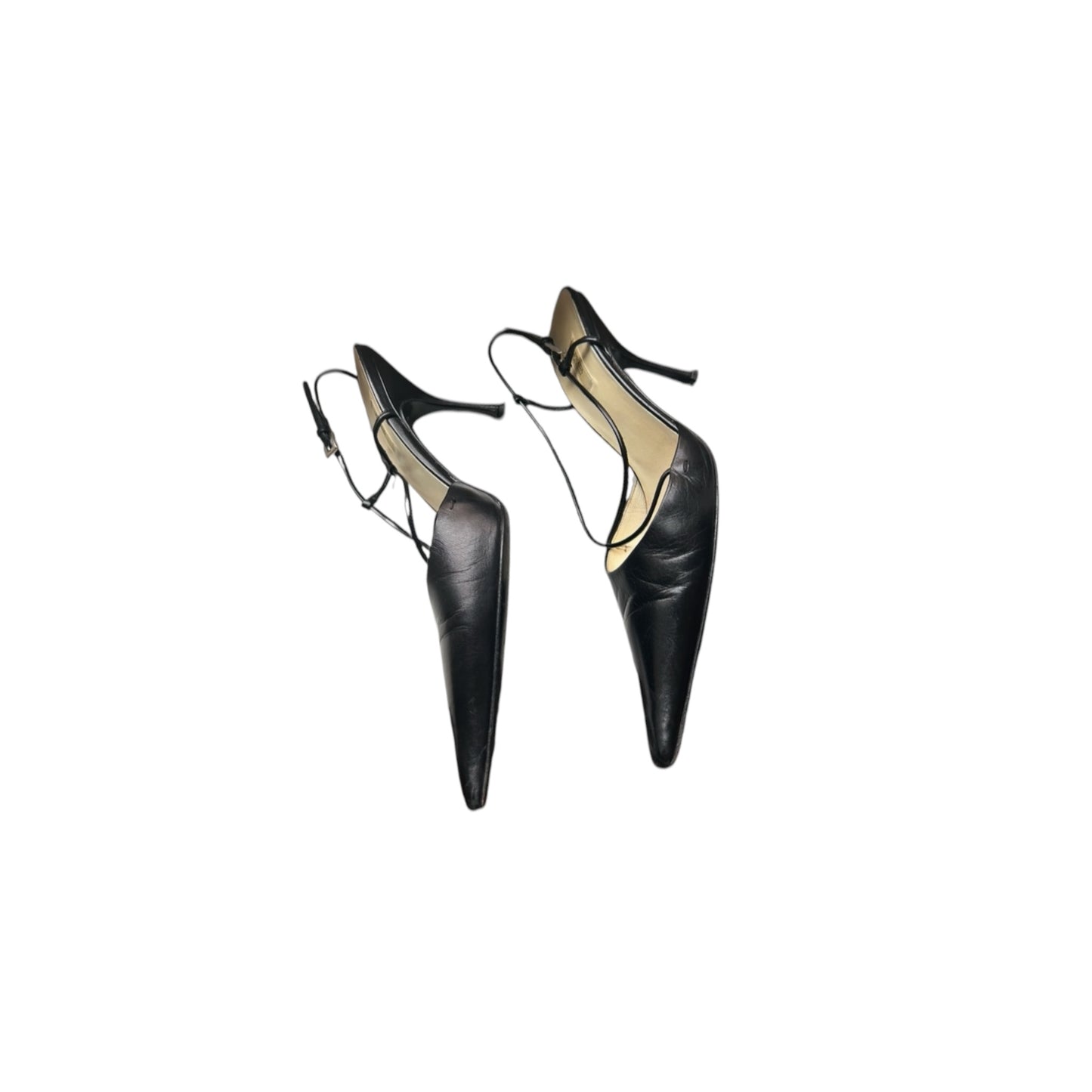 Vintage Prada black leather pointy toe heels as seen on CBK / 37.5
