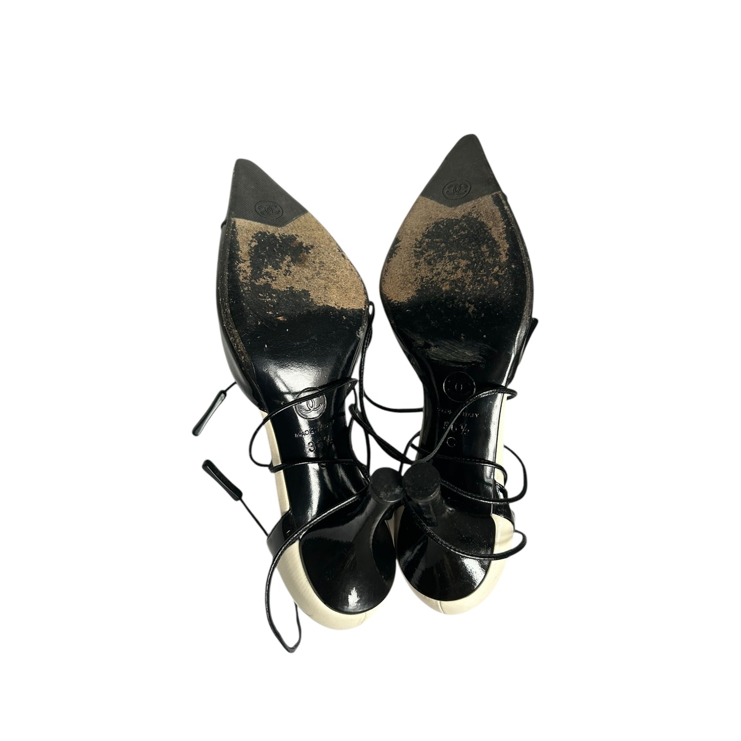 Vintage 2003 rare Chanel black&white wrap around heels / 36.5