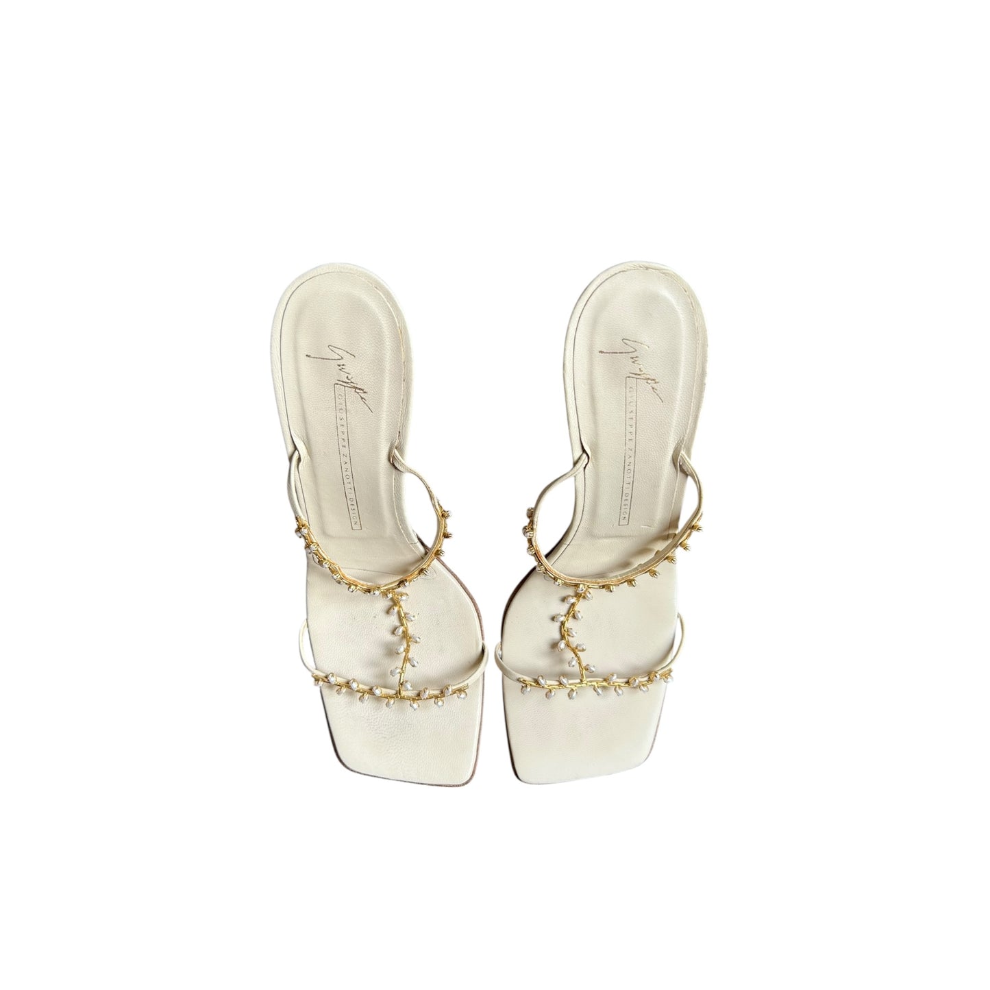 Vintage Giuseppe Zanotti white leather pearl heels / 39