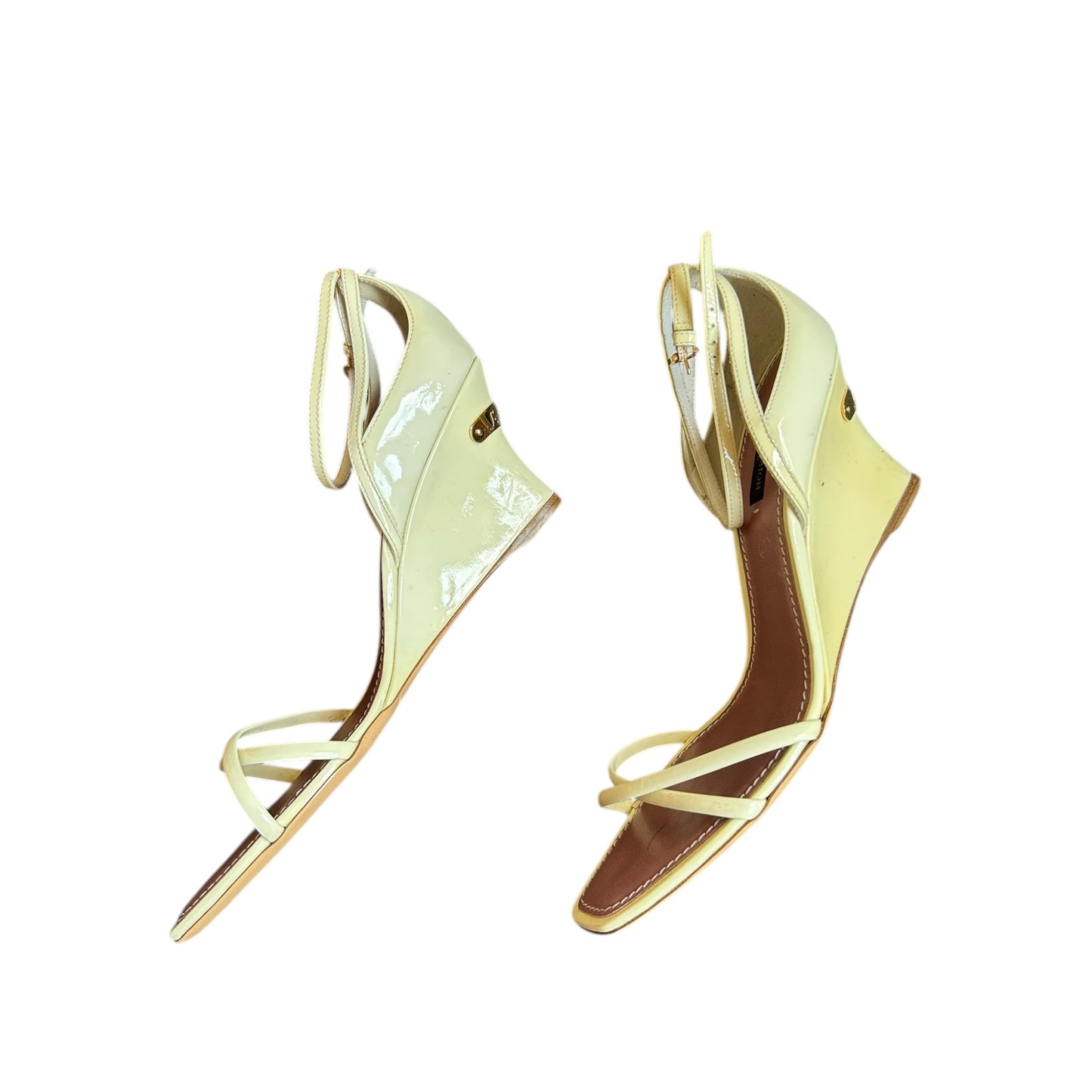 Vintage Louis Vuitton leather ivory two strap wedges / 37.5