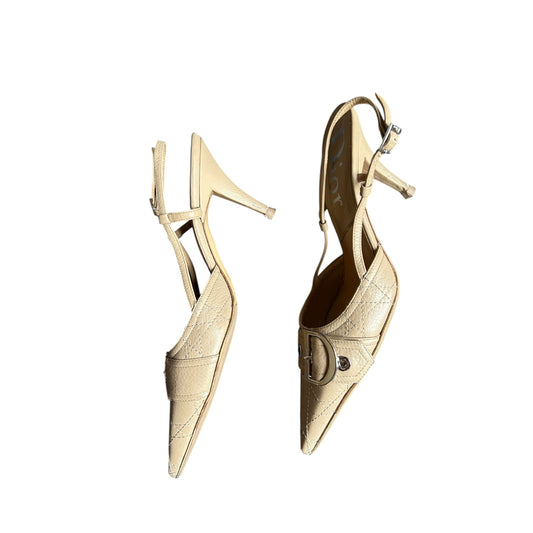 Vintage Dior buckle D logo nude slingback heels /36