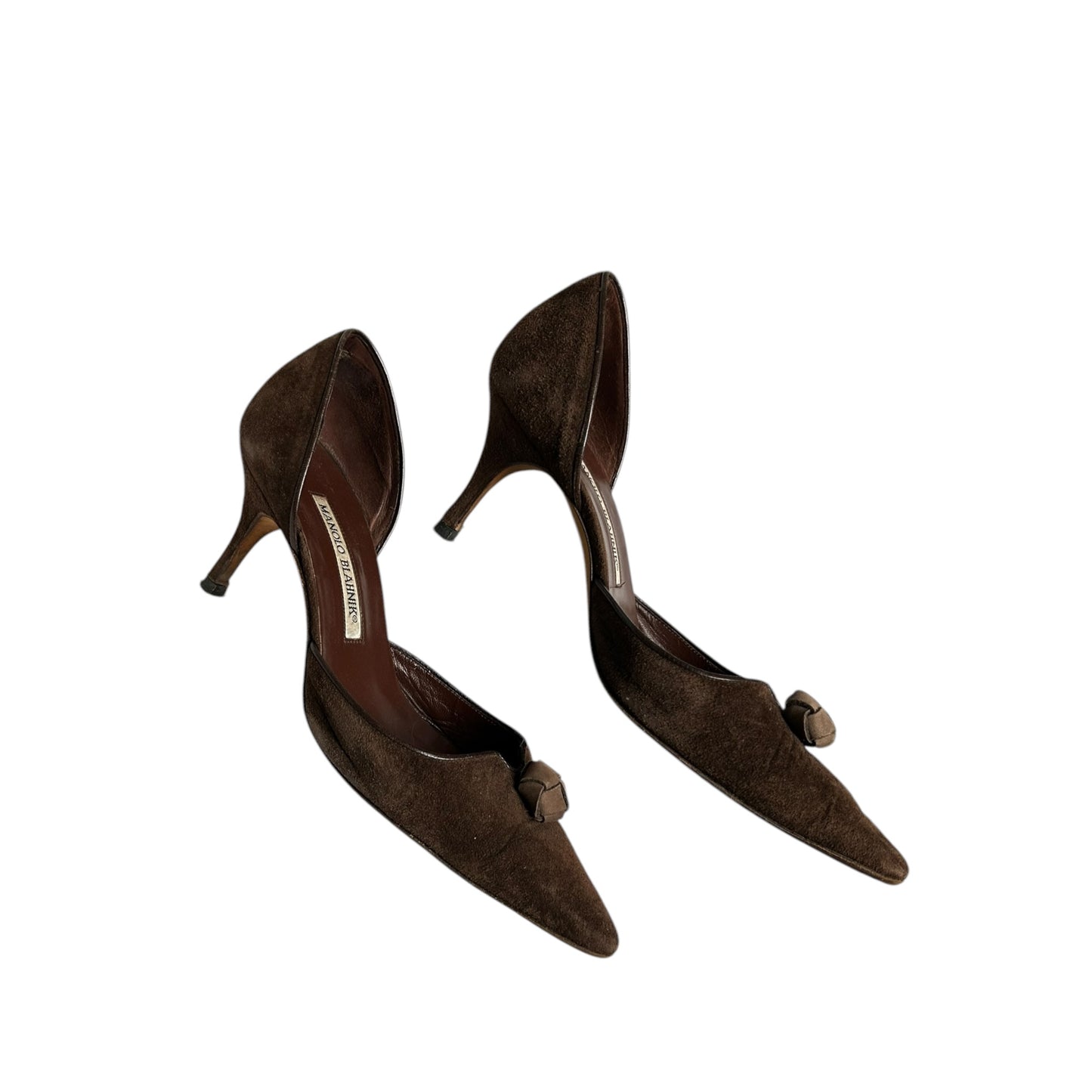 Vintage Manolo Blahnik brown suede pointy toe heels/ 37